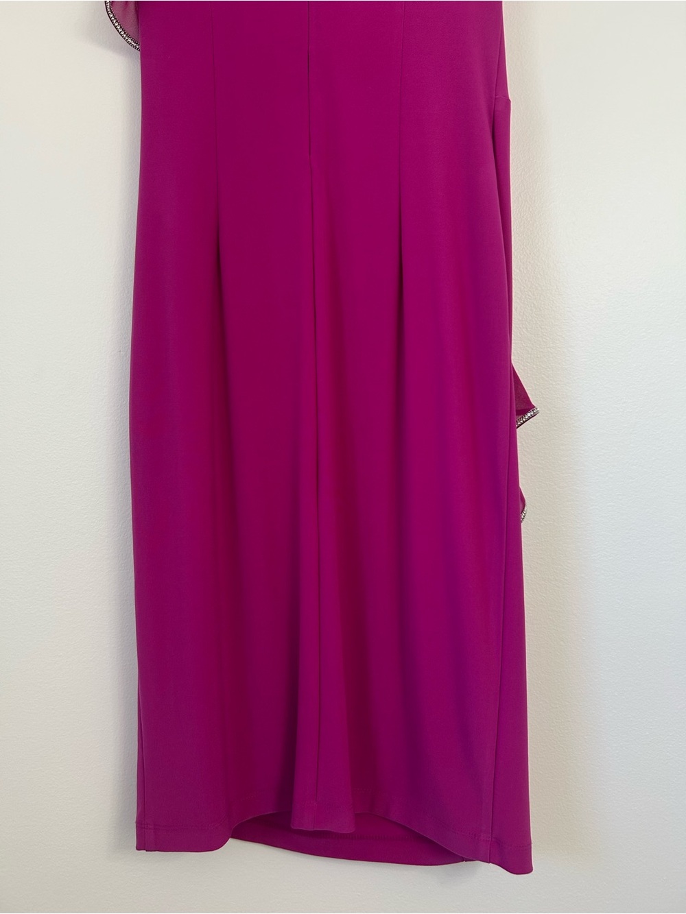 Joseph Ribkoff Magenta Rhinestone Asymmetrical Ruffle Lined Cocktail Dress | US - Picture 8 of 16